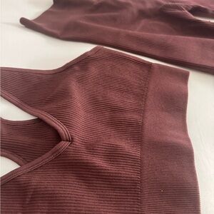 Ribbed Burgundy Sports Bra and Leggings Set